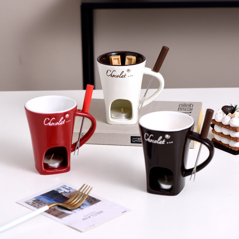 Keramik Schokoladen-Fondue Becher – Mini Schoko-Schmelzer für Zuhause (280 ml)