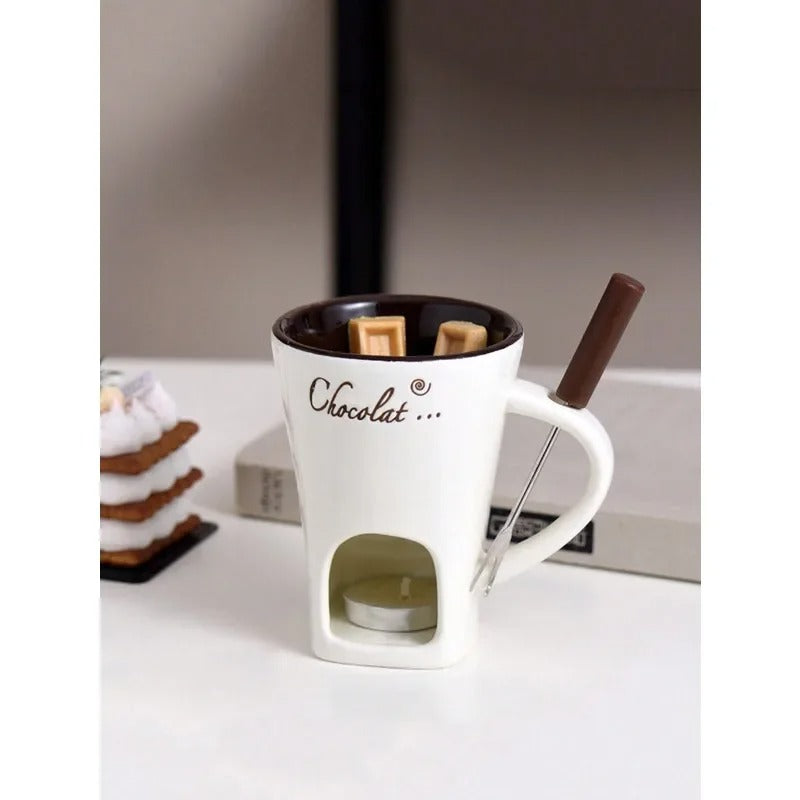 Keramik Schokoladen-Fondue Becher – Mini Schoko-Schmelzer für Zuhause (280 ml)